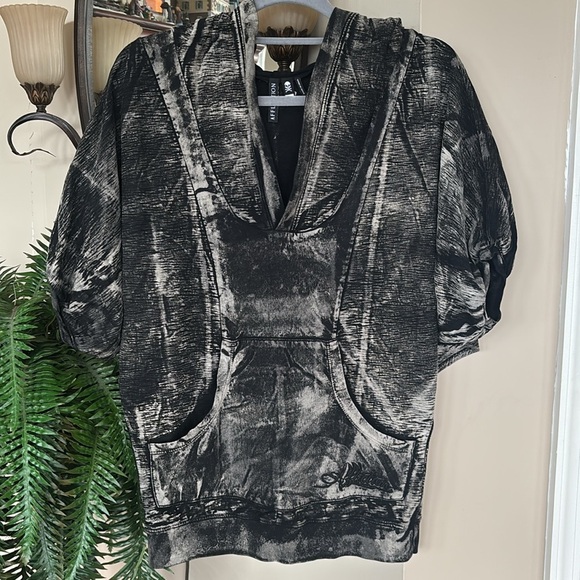 NWOT Affliction Pullover Hoodie Sweatshirt Dolman Sleeve Black Distressed Cotton - Picture 2 of 11